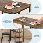 Ensemble table de bar 3 pièces avec 2 étagères de rangement, ensemble de salle à manger de cuisine compact avec chaises en cuir PU