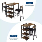 Ensemble table de bar 3 pièces avec 2 étagères de rangement, ensemble de salle à manger de cuisine compact avec chaises en cuir PU