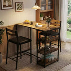 Ensemble table de bar 3 pièces avec 2 étagères de rangement, ensemble de salle à manger de cuisine compact avec chaises en cuir PU