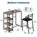 Ensemble table de bar 3 pièces avec 2 étagères de rangement, ensemble de salle à manger de cuisine compact avec chaises en cuir PU