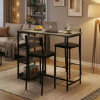 Ensemble table de bar 3 pièces avec 2 étagères de rangement, ensemble de salle à manger de cuisine compact avec chaises en cuir PU