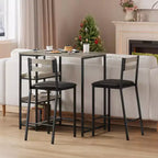 Ensemble table de bar 3 pièces avec 2 étagères de rangement, ensemble de salle à manger de cuisine compact avec chaises en cuir PU