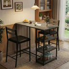 Ensemble table de bar 3 pièces avec 2 étagères de rangement, ensemble de salle à manger de cuisine compact avec chaises en cuir PU