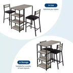 Ensemble table de bar 3 pièces avec 2 étagères de rangement, ensemble de salle à manger de cuisine compact avec chaises en cuir PU