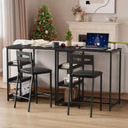 Ensemble table de bar 3 pièces avec 2 étagères de rangement, ensemble de salle à manger de cuisine compact avec chaises en cuir PU