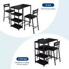 Ensemble table de bar 3 pièces avec 2 étagères de rangement, ensemble de salle à manger de cuisine compact avec chaises en cuir PU