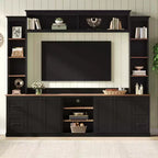 ModernLuxe 4-in-1 Farmhouse Entertainment Center Wall Unit, Fits TVs Up to 70, TV Stand Media Console w/ Adjustable Shelves & Drawers