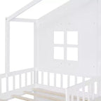 Lit double jumeau avec canapé, 2 tiroirs et étagère de rangement, lit plateforme pour enfants, blanc
