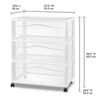 Chariot de rangement Sterilite large 3 tiroirs, Organisateur en plastique à roulettes, Blanc, Lot de 3