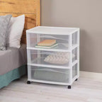 Chariot de rangement Sterilite large 3 tiroirs, Organisateur en plastique à roulettes, Blanc, Lot de 3