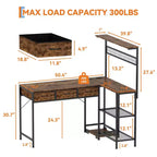 Bureau d'ordinateur en L avec 3 tiroirs, bureau d'angle réversible avec étagère et rangement à 3 niveaux pour le bureau à domicile