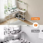 Bureau d'ordinateur en L avec 3 tiroirs, bureau d'angle réversible avec étagère et rangement à 3 niveaux pour le bureau à domicile
