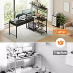 Bureau d'ordinateur en L avec 3 tiroirs, bureau d'angle réversible avec étagère et rangement à 3 niveaux pour le bureau à domicile