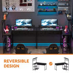 Bureau d'ordinateur en L avec 3 tiroirs, bureau d'angle réversible avec étagère et rangement à 3 niveaux pour le bureau à domicile