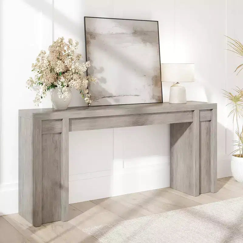 Console extra-longue en bois avec 2 tiroirs et 2 étagères de rangement, table d'appoint robuste et résistante aux marques pour entrée ou canapé de salon