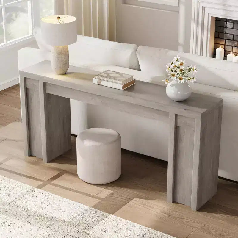 Console extra-longue en bois avec 2 tiroirs et 2 étagères de rangement, table d'appoint robuste et résistante aux marques pour entrée ou canapé de salon