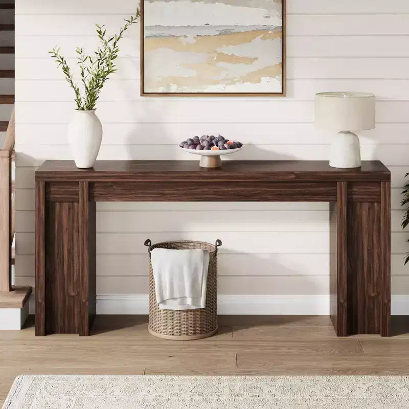 Console extra-longue en bois avec 2 tiroirs et 2 étagères de rangement, table d'appoint robuste et résistante aux marques pour entrée ou canapé de salon