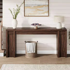 Console extra-longue en bois avec 2 tiroirs et 2 étagères de rangement, table d'appoint robuste et résistante aux marques pour entrée ou canapé de salon
