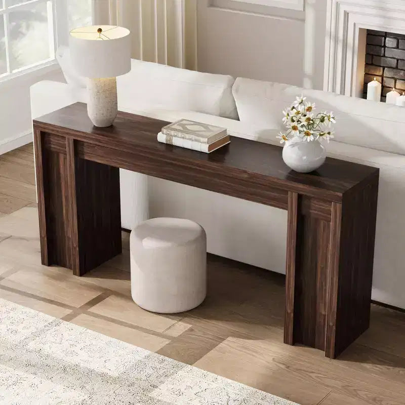 Console extra-longue en bois avec 2 tiroirs et 2 étagères de rangement, table d'appoint robuste et résistante aux marques pour entrée ou canapé de salon