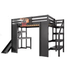 Lit mezzanine en bois massif Luxystar avec bureau, toboggan, panier de basket et escalier de rangement pour enfants et adolescents