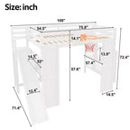 Lit mezzanine en bois massif Luxystar avec bureau, toboggan, panier de basket et escalier de rangement pour enfants et adolescents