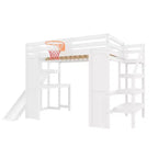 Lit mezzanine en bois massif Luxystar avec bureau, toboggan, panier de basket et escalier de rangement pour enfants et adolescents