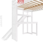 Lit mezzanine en bois massif Luxystar avec bureau, toboggan, panier de basket et escalier de rangement pour enfants et adolescents