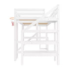 Lit mezzanine en bois massif Luxystar avec bureau, toboggan, panier de basket et escalier de rangement pour enfants et adolescents