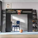 Luxystar Full Wooden Loft bed with Desk, Slide, Basketball hoop and Storage Staircase for Kids and Teens
