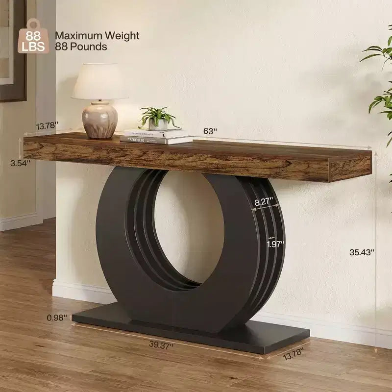 JVNOXK Table d'appoint en bois rustique de 63 pouces avec base en métal noir pour salon et entrée