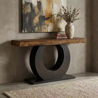 JVNOXK Table d'appoint en bois rustique de 63 pouces avec base en métal noir pour salon et entrée