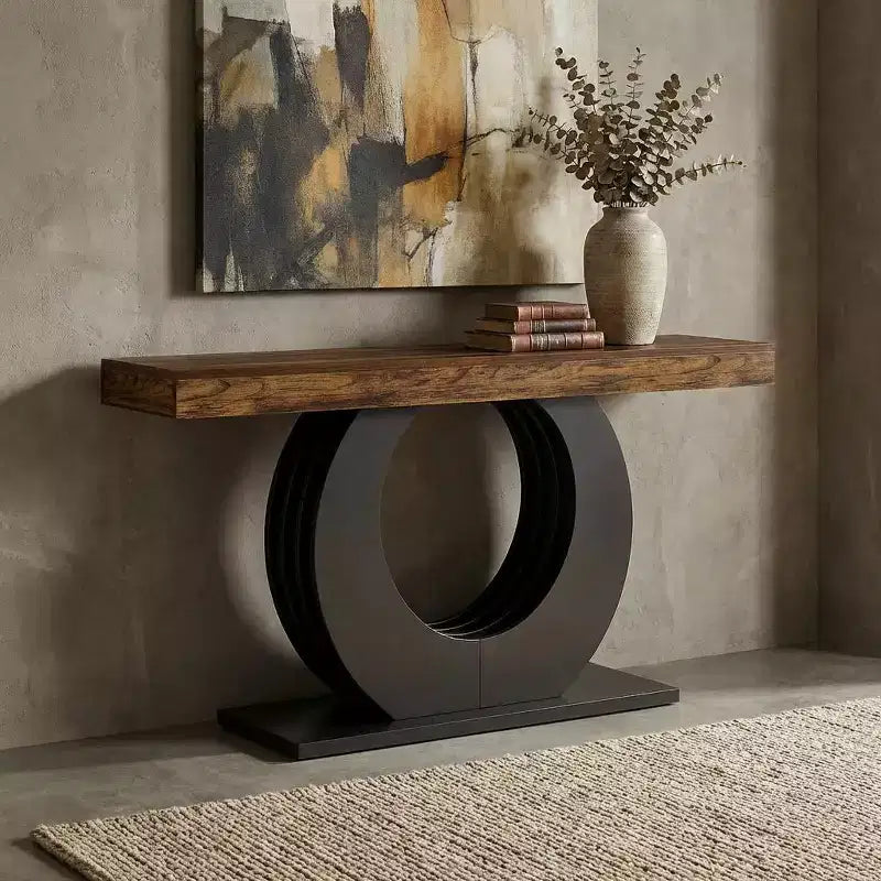 JVNOXK Table d'appoint en bois rustique de 63 pouces avec base en métal noir pour salon et entrée