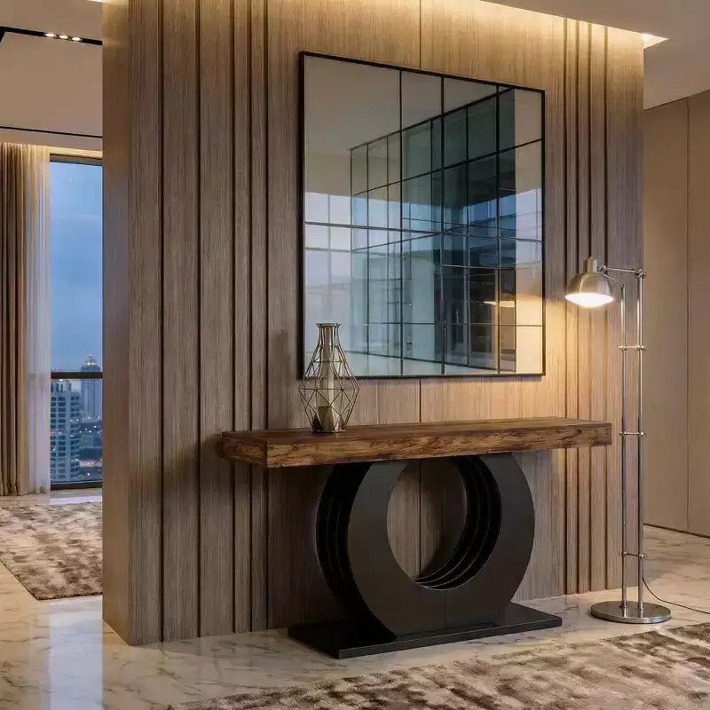 JVNOXK Table d'appoint en bois rustique de 63 pouces avec base en métal noir pour salon et entrée