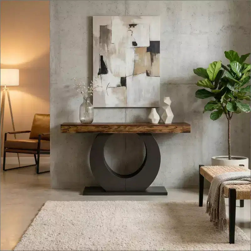 JVNOXK Table d'appoint en bois rustique de 63 pouces avec base en métal noir pour salon et entrée
