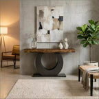 JVNOXK Table d'appoint en bois rustique de 63 pouces avec base en métal noir pour salon et entrée