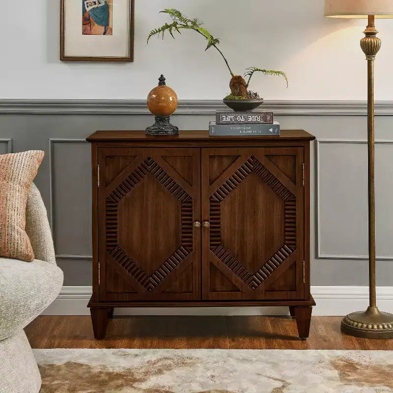 JVNOXK 33.6 Buffet bahut rétro en bois avec rangement, meuble de rangement d'appoint géométrique symétrique, console média