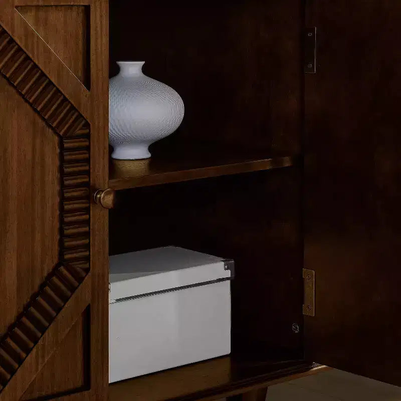 JVNOXK 33.6 Buffet bahut rétro en bois avec rangement, meuble de rangement d'appoint géométrique symétrique, console média