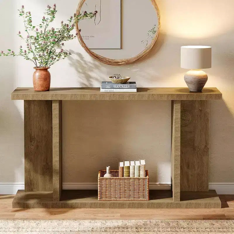 Table console longue Lantine 55, table de canapé étroite en bois à placer derrière le canapé, meuble d'entrée de style ferme pour salon, couloir