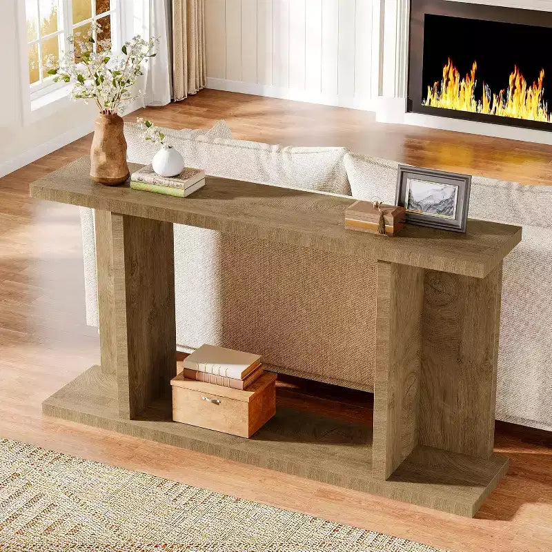 Table console longue Lantine 55, table de canapé étroite en bois à placer derrière le canapé, meuble d'entrée de style ferme pour salon, couloir
