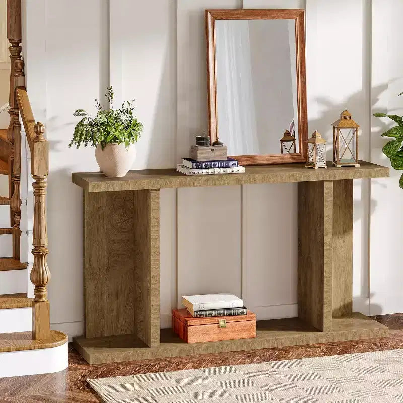 Table console longue Lantine 55, table de canapé étroite en bois à placer derrière le canapé, meuble d'entrée de style ferme pour salon, couloir