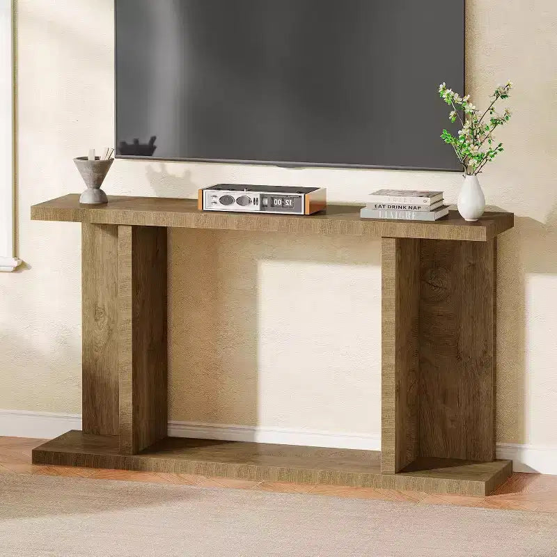 Table console longue Lantine 55, table de canapé étroite en bois à placer derrière le canapé, meuble d'entrée de style ferme pour salon, couloir