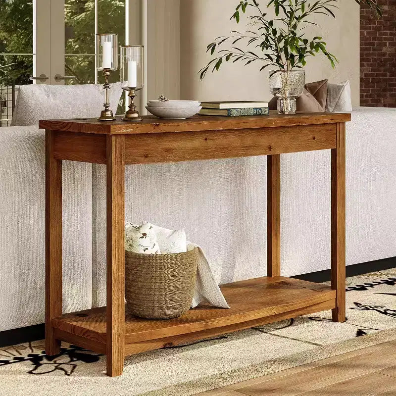 Lantine Solid Wood Console Table, 41.3 Farmhouse Entryway Table with Storage Shelf for Living Room, Behind Couch, Hallway & Foyer (Vintage)