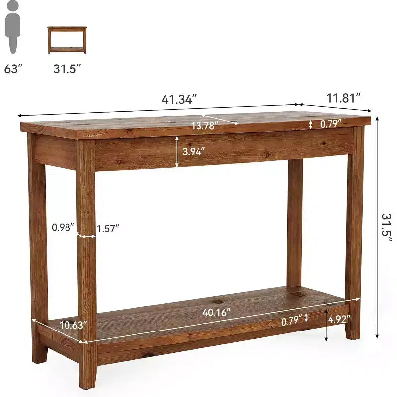 Console en bois massif Lantine, table d'entrée de ferme de 105 cm avec étagère de rangement pour salon, derrière le canapé, couloir et hall d'entrée (vintage)