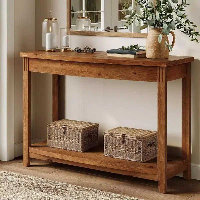 Console en bois massif Lantine, table d'entrée de ferme de 105 cm avec étagère de rangement pour salon, derrière le canapé, couloir et hall d'entrée (vintage)