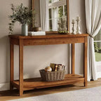 Console en bois massif Lantine, table d'entrée de ferme de 105 cm avec étagère de rangement pour salon, derrière le canapé, couloir et hall d'entrée (vintage)