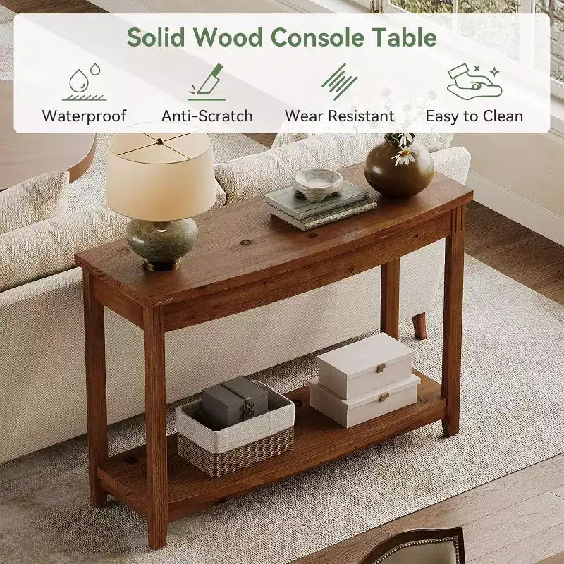 Console en bois massif Lantine, table d'entrée de ferme de 105 cm avec étagère de rangement pour salon, derrière le canapé, couloir et hall d'entrée (vintage)
