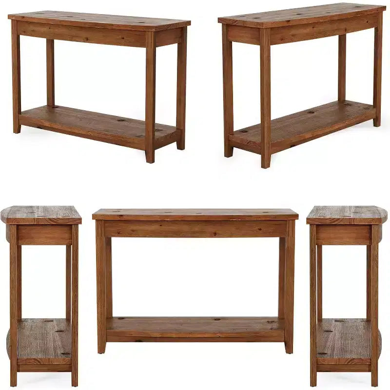 Console en bois massif Lantine, table d'entrée de ferme de 105 cm avec étagère de rangement pour salon, derrière le canapé, couloir et hall d'entrée (vintage)