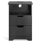 Table de chevet Karl Home noire 39,9 cm, panneau de particules P2, mélamine mate, sans poignée, 2 tiroirs, prise US (2 pièces)