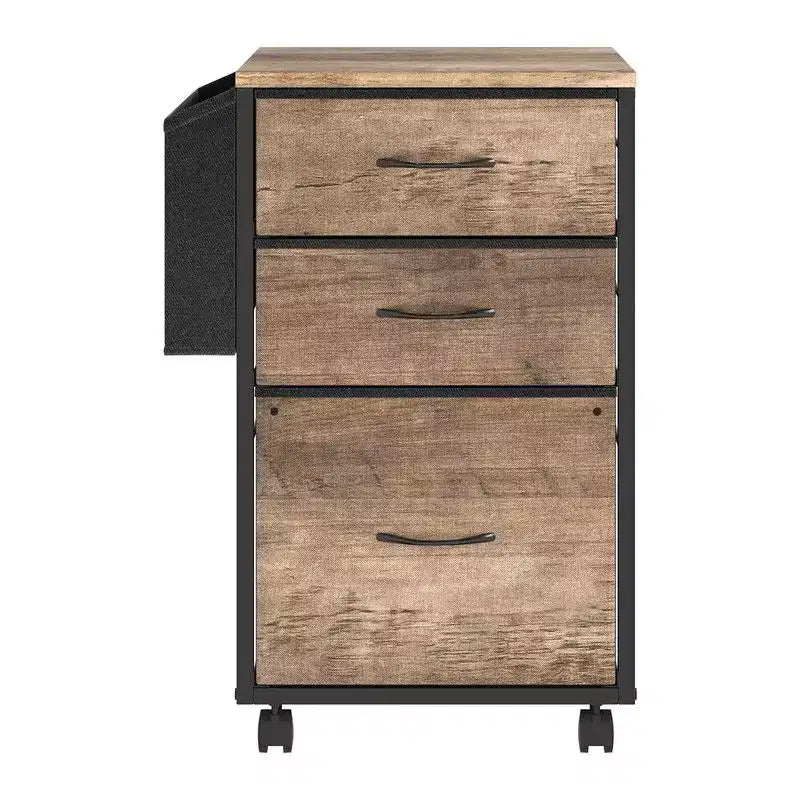 Meuble Classeur en Bois Karl Home de 15 Pouces avec Encadrement en Métal Embossé, 3 Tiroirs et Roulettes