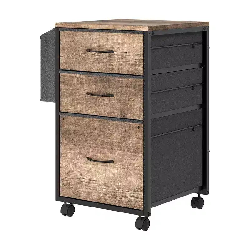 Meuble Classeur en Bois Karl Home de 15 Pouces avec Encadrement en Métal Embossé, 3 Tiroirs et Roulettes
